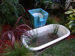 Turning Old Bathtub into a Fish Pond with Feature Fountain